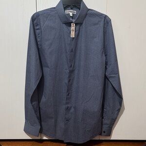 Express Men's Patterned Navy Dress Shirt